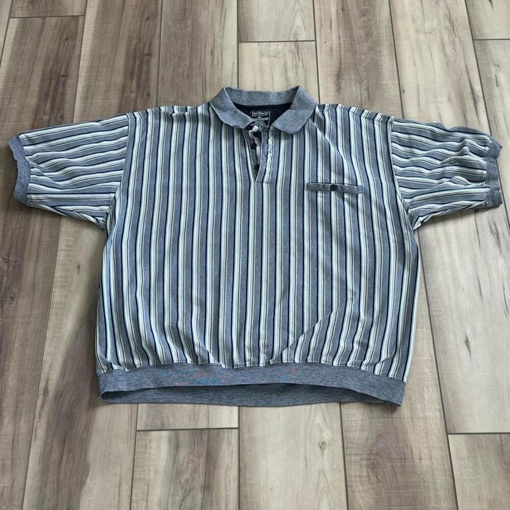 Vintage 90s Thomson Banded Bottom Knit Polo Shirt Striped 3XL